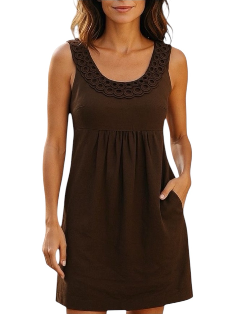 Milly of New York Brown Pure Linen Beaded Dress Size 2 EuroGirl Feminine